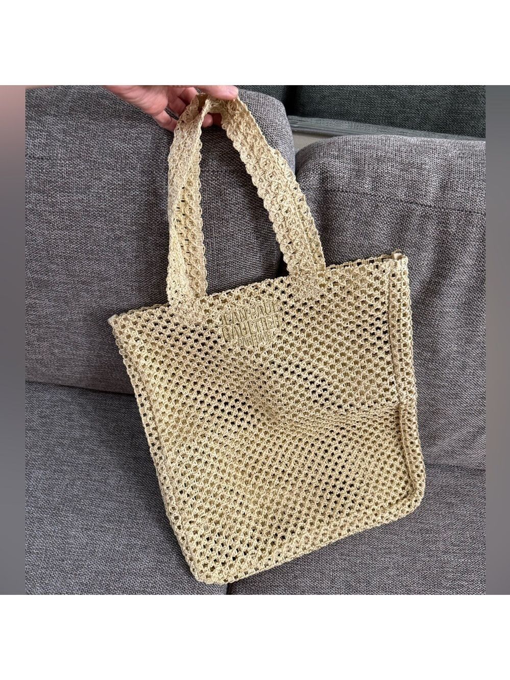 Jean Paul Gaultier Beach Tote Bag Beige Glitter New Authentic